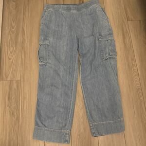 James Perse Los Angeles Denim Cargo Pants Women’s Sz 4 / 36 Blue Elastic Waist